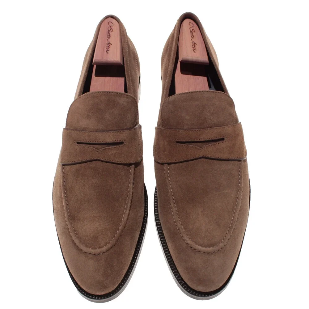 Di Bianco NWB Slip On Penny Loafers Size 14 US in Brown Suede Made in Italy
